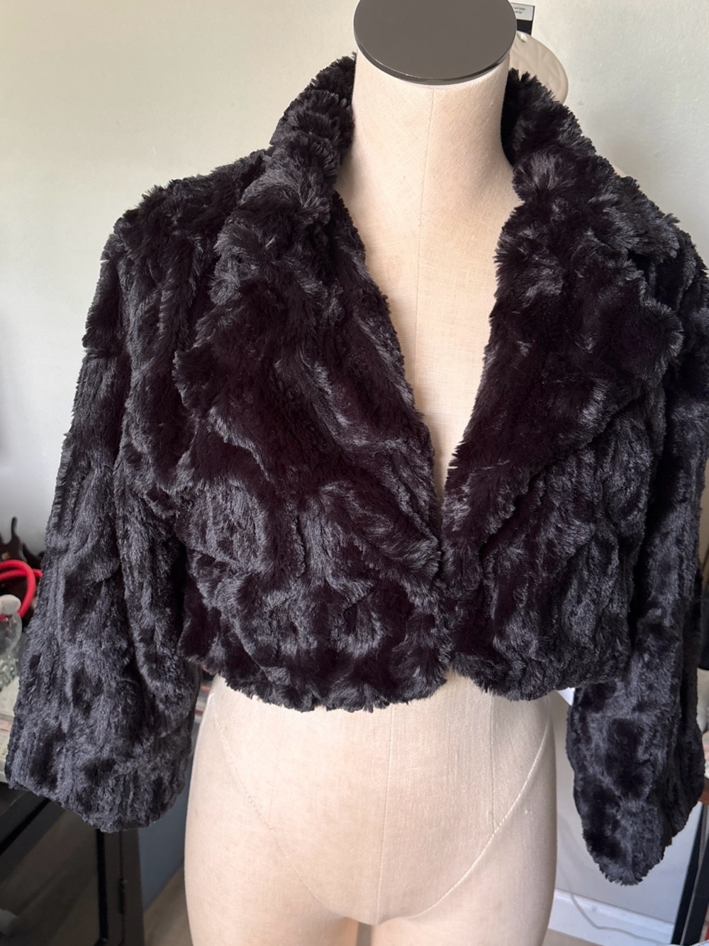 Women's Black Faux Fur Cropped Jacket